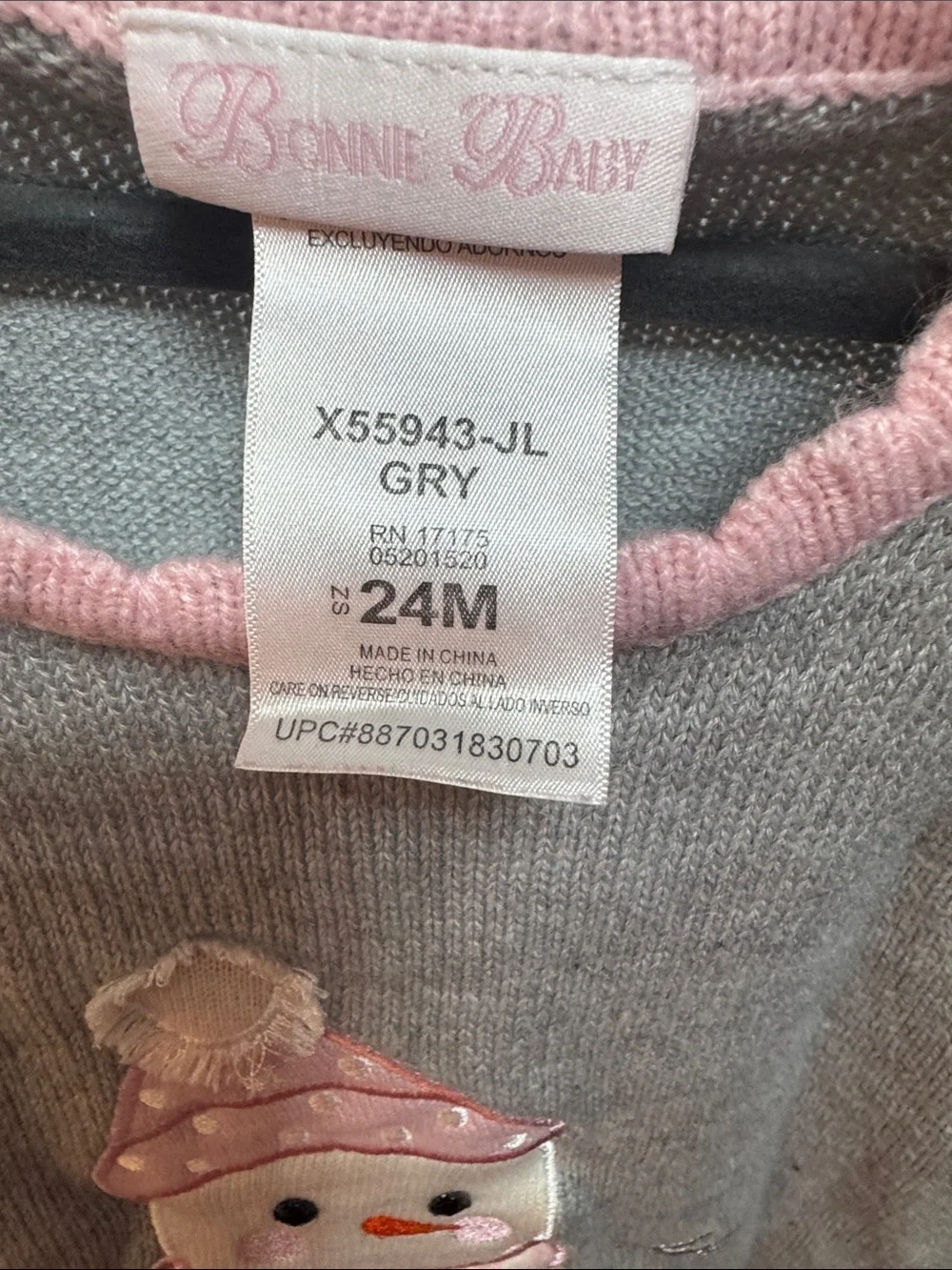 Bonnie Jean Gray and Pink Snowman Knit Dress